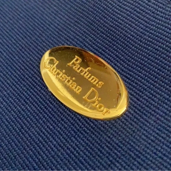 DIOR Navy and White Sateen Gold Medal Medallion Beauty Cosmetic Bag - Picture 3 of 11